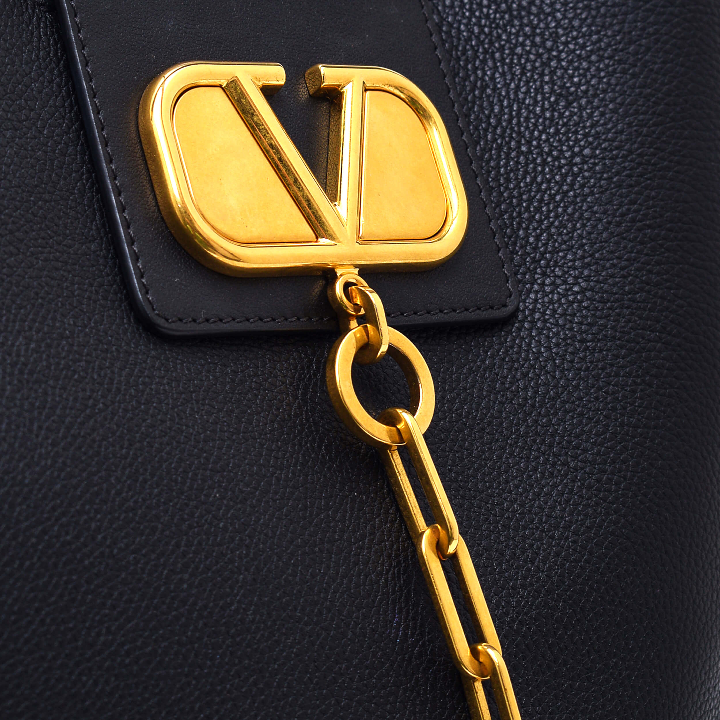 Valentino - Black Leather VRing Top Handle Bag